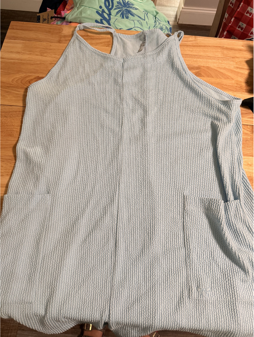 Simply SouthernLight Blue Textured Sleeveless Romper with Pockets